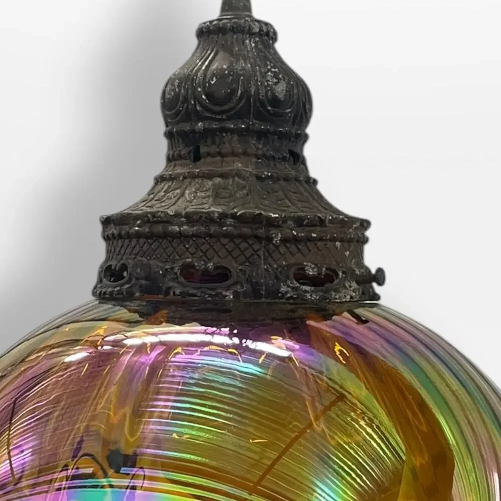 Vintage 1950s Falkenstein Style Amber Carnival Glass Hanging Swag Lamp